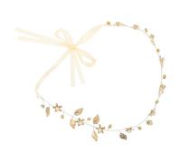 ABOOFAN Crystal Wedding Headband Bridal Hair Accessories Pearl Leaves Garland, Gold and White Organza Bride Wreath for Bridesmaids and Flower