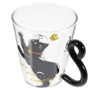 ABOOFAN Cute Cat Glass Mug 250ml Black Coffee Tea Cup with Handle | Smooth Rim and Surface, Easy Cleaning, Cartoon Style, Suitable for Cold Drinks, Cereal, Home Office or Coffee Shop