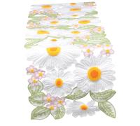 ABOOFAN Daisy Embroidered Table Runner Daisy Tablecloth Party Tablecloth Dresser Runners for Bedroom Furniture Farmhouse Table Runner Table Cover Cotton Banquet Rural White