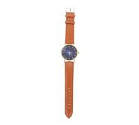 ABOOFAN Dark Blue Celestial Dial Wrist Watch for Adults Arabic Numerals Gold-Plated Quartz Movement Comfortable Brown Leather Strap Lightweight Timepiece for Daily and Business Wear