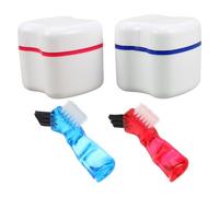 ABOOFAN Denture Storage Box with Sturdy Pp+Nylon Material, 2pcs and Brush Set for Cleaning Elegant European Style Design, Portable Retainer Soaking Case for Home and Travel Use