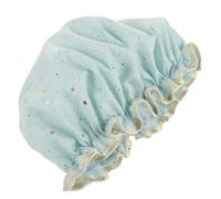 ABOOFAN Double Layer Waterproof Shower Cap for Women, Elastic Large Bath Hair Cap Gold Foil, Reusable Blue Star Pattern Cotton-Polyester Blend Bath Accessory for Long Hair