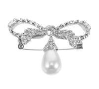 ABOOFAN Elegant Silver Bowknot Shaped Brooch Zinc Alloy Material with Wheat Ear Design, Faux Pearl and Rhinestone Accents Stable Structure, for Formal Outfit or Winter Accessories