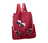 ABOOFAN Embroider Backpack Dragonfly Rhinestone Shoulder Bag Fashionable Anti-theft Design Red for Ladies