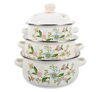 ABOOFAN Enamel Pot Set 3pcs Flower Enamel Stock Pot with Lid Vintage Ceramic Stockpot Cooking Pot Flat Bottom Stew Pot for Soup Stew Canning