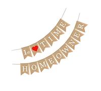 ABOOFAN First Homeowner Burlap Banner Linen Letter Garland with Heart Print Rustic Fish Tail Flag Bunting for Party Decoration and Photo Props Souvenir Layout Supplies