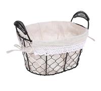 ABOOFAN Fruit Basket with Handle Egg Basket Oval Iron with Removable Cotton Cloth Liner Double-handle Nordic Style for Bread and Home Organisation