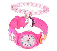 ABOOFAN Girls Unicorn Watch and Bracelet Set Practical Analog Wristwatch Beaded Unicorn Charm Bracelets Safe Materials Adjustable Strap for 3-10 Year Old Girls 2 Pieces