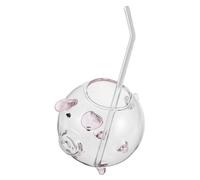 ABOOFAN Glass Pig Cocktail Glass Cup 220ml with Straw | Cartoon Shaped Glassware, Reusable Washable Novelty, for Tea Cappuccino Home Bar Cart Daily Use Random Style