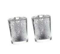 ABOOFAN Glass Tea Light Candle Holders Small Tealight Candle Stands 2pcs with Antique Speckled Metallic Silver Finish for DIY Home Décor and Romantic Glow