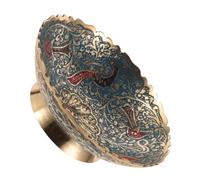 ABOOFAN Hand Painted Metal Offering Plate for Buddhist Temple Blue Tribute Tray with Unique Patterns Snack Dessert Fruit Container for Spiritual Ceremony and Food Display