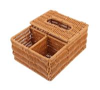 ABOOFAN Hand Woven Napkin Basket Imitation Rattan Tissue Container with Divided Storage Easy Access Household Paper Box for Office Home Hotel