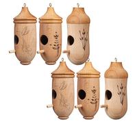 ABOOFAN Hummingbird Houses 6pcs with Optimized Nesting Chamber and Rustic Hut Design Wooden Hanging Supports Multiple Hummingbirds and Spring Decoration for Outdoors for Garden