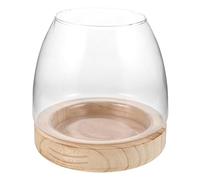 ABOOFAN Hydroponic Glass Fish Bowl Vase with Wood Base Small Desktop Plant Propagation Bottle for Tiny Indoor Plants Transparent Aquarium Decor for Home Office Gardening