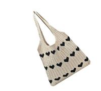 ABOOFAN Knitted Woolen Yarn Summer Tote Bag for Women with Heart Shape and Labour-saving Handle, Comfortable Khaki Beach Bag for Vacation and Hiking