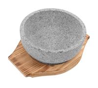 ABOOFAN Korean Bibimbap Stone Bowl 6.30In with Wooden Tray - Heat-Retaining for Authentic Sizzling Rice Bowls - for Home Kitchen, Restaurant, Korean Cuisine Enthusiasts