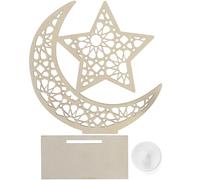 ABOOFAN LED Moon and Star Lamp Creates Festive Atmosphere Eid Decorative Wooden Ornament Button Battery Lightweight and Beautiful for Living Room or Shelf Ramadan Party Lighting