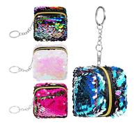 ABOOFAN Mini Coin Pouch Set with Three-Dimensional Sequin Decoration 4pcs Reversible Glitter Design, Zipper Closure Compact and Fashionable Coin Bags for Daily Use by Sisters