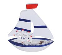ABOOFAN Mini Wooden Sailboat Model Compact Desktop Decoration with Hand Painted Mediterranean Nautical Design Small Sailing Boat Ornament for Coastal Home Office and Beach Themed Photo