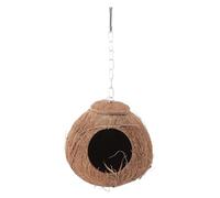 ABOOFAN Natural Coconut Shell Sturdy Plaything Bird Nest Biting Toy with Stainless Steel Frame for Parrots and Small Birds in Cages and Aviaries