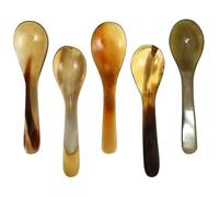 ABOOFAN Natural Coffee Spoon Set 5Pcs Yak Horn Coffee Dessert Spoons with Smooth Polished Surface for Honey Ice Cream and Party Use