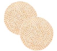 ABOOFAN Natural Corn Skin Round Placemats 2 Pack 7.87In Heat Resistant Woven Table Mats Non-Slip Cup Holders Dining Table Decor