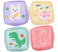 ABOOFAN Period Pouches Portable Multi-Purpose Nylon Toiletry Bags Large Capacity 4pcs for Women with Lovely Cartoon Animal Prints, for Storing Small Items Or as A