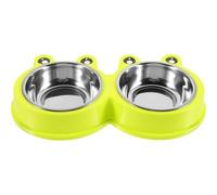 ABOOFAN Pet Cat Bowl Double Bowls Design Comfortable Feeding Experience Slow Food for Cats and Kittens Green Non-spill Feeding Dish for Small Dogs