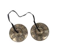 ABOOFAN Pure Copper Handmade Tibetan Meditation Cymbal Bell with Eight Auspicious Symbols Yoga Chime Instrument for Mindfulness Portable Finger Cymbals for Sound Healing and Space