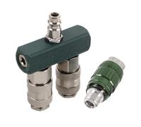 ABOOFAN Quick Coupler 2-Way Manifold with 2 Couplers and 1/4pt Male Plug Iron Nickel Plated Compact Air Hose Splitter for Air Compressors