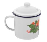 ABOOFAN Retro Enamel Mug with Lid, White Large Capacity Drinking Cup | Smooth Enamel Surface, Ergonomic Handle, for Tea Leaves and Cold Drinks, Kitchen Use or Office Desks