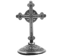 ABOOFAN Retro Metal Gold Crucifix with Adhesive Base Standing Catholic Cross Decoration for Home Office Car Tabletop Religious Ornament