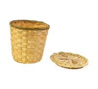 ABOOFAN Round Mini Bamboo Woven Tea Basket with Lid Natural Handcrafted Sundries Storage Container Lightweight Rustic Organizer for Home and Office Decor Top