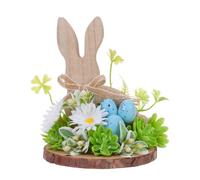 ABOOFAN Rustic Wooden Easter Bunny Decoration with Eggs and Flowers, Whimsical Table Centrepiece for Spring Season, Sturdy Vintage Rabbit Statue for Kitchen Counters and Party-ready