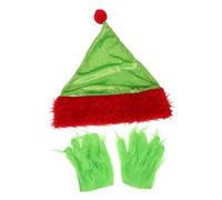 ABOOFAN Santa Hat and Green Furry Monster Gloves Set Halloween Christmas Costume Props for Adults and Soft Lightweight Party Accessory for Cosplay and Festive Events