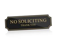 ABOOFAN Self-adhesive No Soliciting Sign for Front Door Acrylic Door Sign for House and Office Weather-resistant Easy Peel and Stick Installation Classy Gold No Solicitors Warning