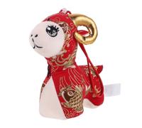 ABOOFAN Sheep Plush Doll with Cloth Body and Cotton Filling | Red Traditional Oriental Design, Cloud Motifs and Fu Elements, Stands or Sits for Lunar New Year Entryways