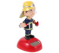 ABOOFAN Solar Powered Fireman Figure Car Ornaments with Swinging Movement, Plastic Cartoon Firefighter Desktop Ornament for Office Desktop Or Home Decoration, Adds Charm and Fun
