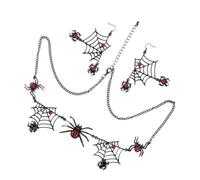 ABOOFAN Spider Necklace and Earrings Set Halloween Spider Web Jewellery Set Alloy Adjustable Chain Black for Female Friends Birthday Daily Decor