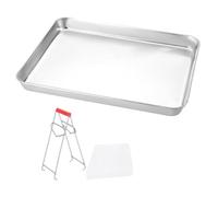 ABOOFAN Stainless Steel Steaming Tray for Rice Noodle Rolls Rectangular Flat Bottom Pan for Kitchen Cooking Serving Dish and Cooling Jelly Large 10.4 Inch X 8.1 Inch