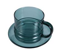 ABOOFAN Thick Glass Coffee Mug with Saucer, Eco-Friendly High Borosilicate Glass Espresso Cup for Tea Party and Daily Use, Single Lake Green Cup with Coaster