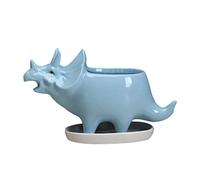 ABOOFAN Triceratops Dinosaur Succulent Planter Flower Pot Ceramic with Tray Sturdy and Creative Adorable Cartoon Style Indoor Decorative Gardening Pot for Cactus and Succulent Plants