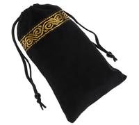 ABOOFAN Velour Tarot Bag with Delicate Embroidered Pattern and Drawstring Closure, Portable Small Items Storage Holder for Playing Cards and Jewelry, Black Simple Tarot Cards Pouch