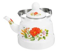 ABOOFAN Vintage Enamel Tea Kettle 1L Chinese Floral Pattern Enamel on Steel Teapot Cool Touch Porcelain Handle for Stovetop Induction