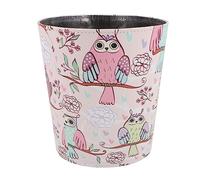 ABOOFAN Waterproof Portable Waste Paper Bucket Pink Owl Design Home Trash Bin Leather Garbage Can for Office and Bedroom Storage