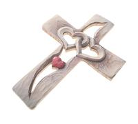 ABOOFAN Wooden Cross Pendant Intertwined Hearts Desktop Cross Decor Meaningful Religious Ornament for Home Office for Birthdays and Special Occasions