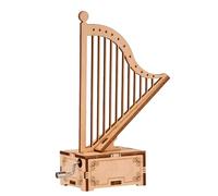 ABOOFAN Wooden Hand-crank Music Box Harp Shape Assembled Manual Musical Box for DIY Craft Home Décor