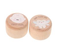 ABOOFAN Wooden Tooth Keepsake Box 2pcs Round Baby Tooth Storage Case for Kids Fairy Holder Unisex Solid Wood Under Pillow Collection Keepsake