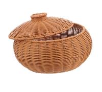ABOOFAN Woven Basket with Lid Storage Baskets for Organizing Fruit Bread Eggs Handmade Rattan Food Storage Container Natural Decorative Box for Kitchen Pantry Desktop Organization