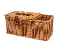 ABOOFAN Woven Rattan Tissue Dispenser Box Plastic Napkin Holder with Two Compartments for Home Office Dormitory Storage and Organization